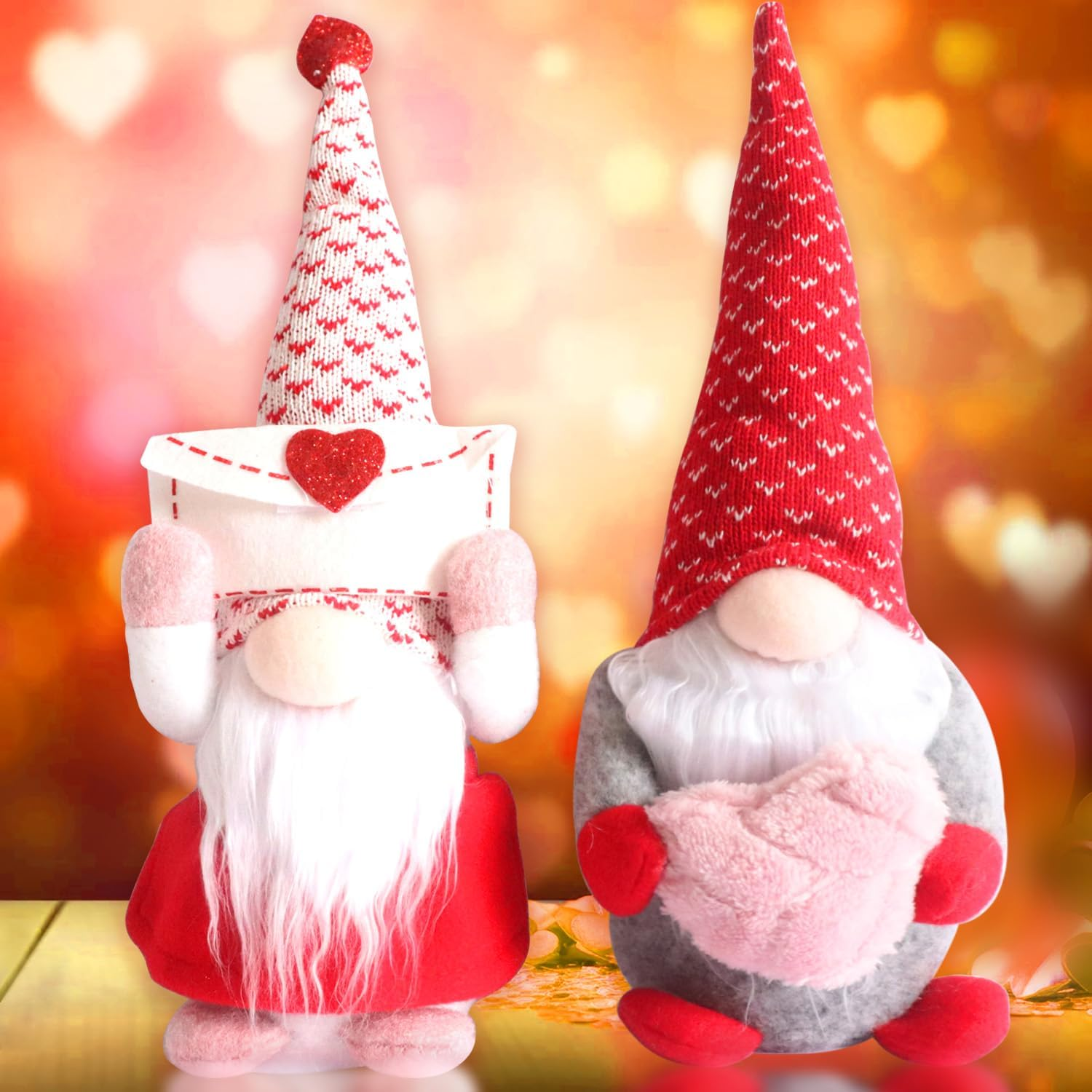 UDIKEFO 2Pcs Valentines Day Gnome Gonk Decorations Mr. and Mrs. Handmade Plush D