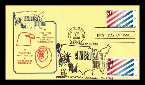 US COVER USA-NETHERLANDS 200TH ANNIVERSARY FDC DUAL CANCEL ORCOPEX