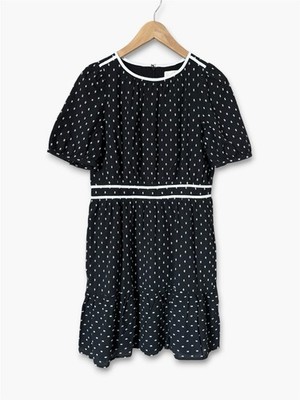 LOFT Black Clip Dot Flounce Puff Sleeve Dress 100% Cotton Womens 4 Petite Twee