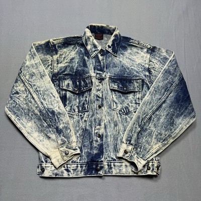 Vintage 90s Denim Jacket Acid Wash Mens Small Blue Trucker Style