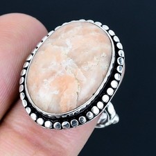 Orange Aventurine Gemstone Handmade 925 Silver Jewelry Ring Size Adjustable