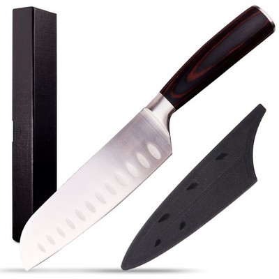 Santoku Messer 16.8cm   5Cr15MoV Edelstahl Klinge mit Holzgriff, Küchenmesser