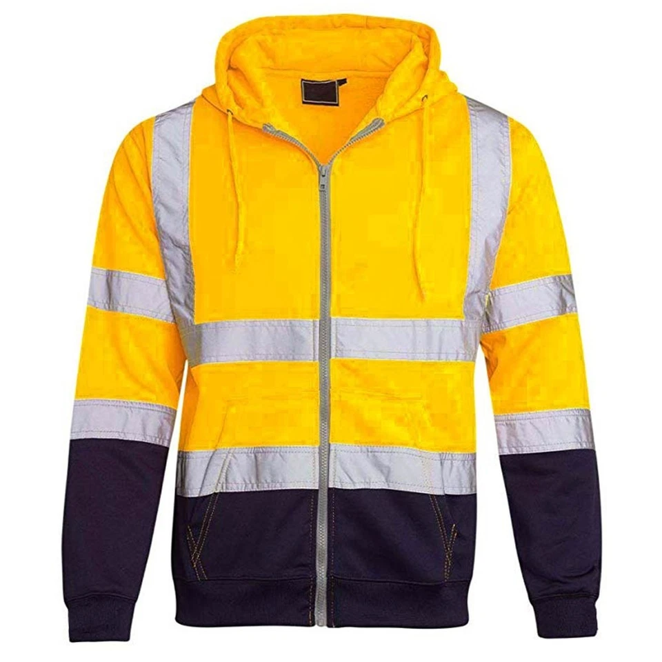 Mens Work Hoodie Reflective Strip Sweatshirt Fleece Jacket Casual Outerwear - Image 3 of 4