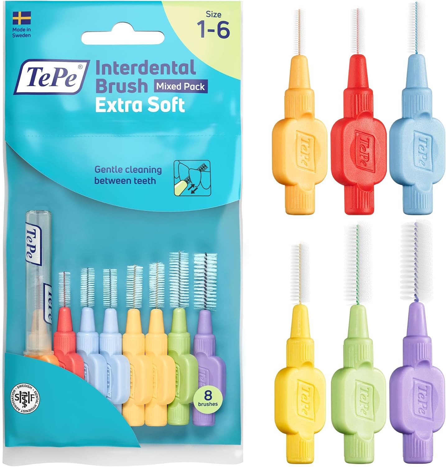 Tepe Interdental Brush Extra Soft Plastic Bag With Hanger Mixed Pack, 1-6 Sizes, 8Pcs - Image 6