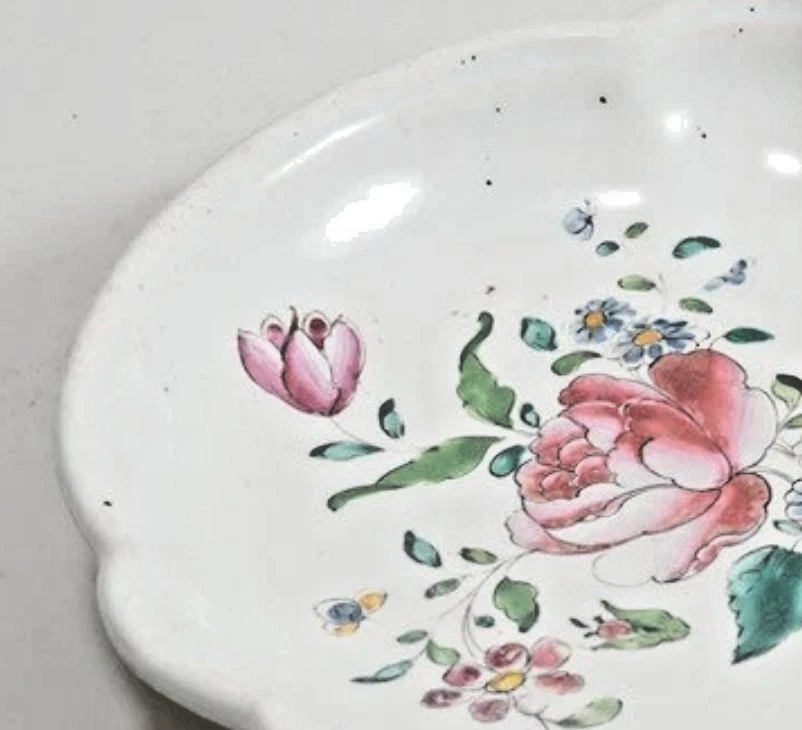 Fayence Schale 18. Jh. | süddeutsch Straßburg Art | Blumen | 22,5cm - Bild 4 von 4