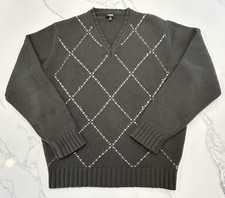 Burberry Cashmere/Merino Wool V-neck Pullover Sweater Men s Large Grey Argyle