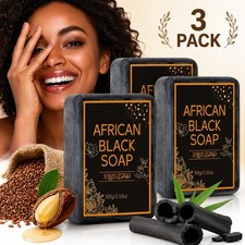 3 Pack African Black Soap 100g Bars Natural Cleansing Face Body Soap