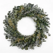 Bergamo Art 21" Preserved Decorative Real Dried Eucalyptus Wreath in Green
