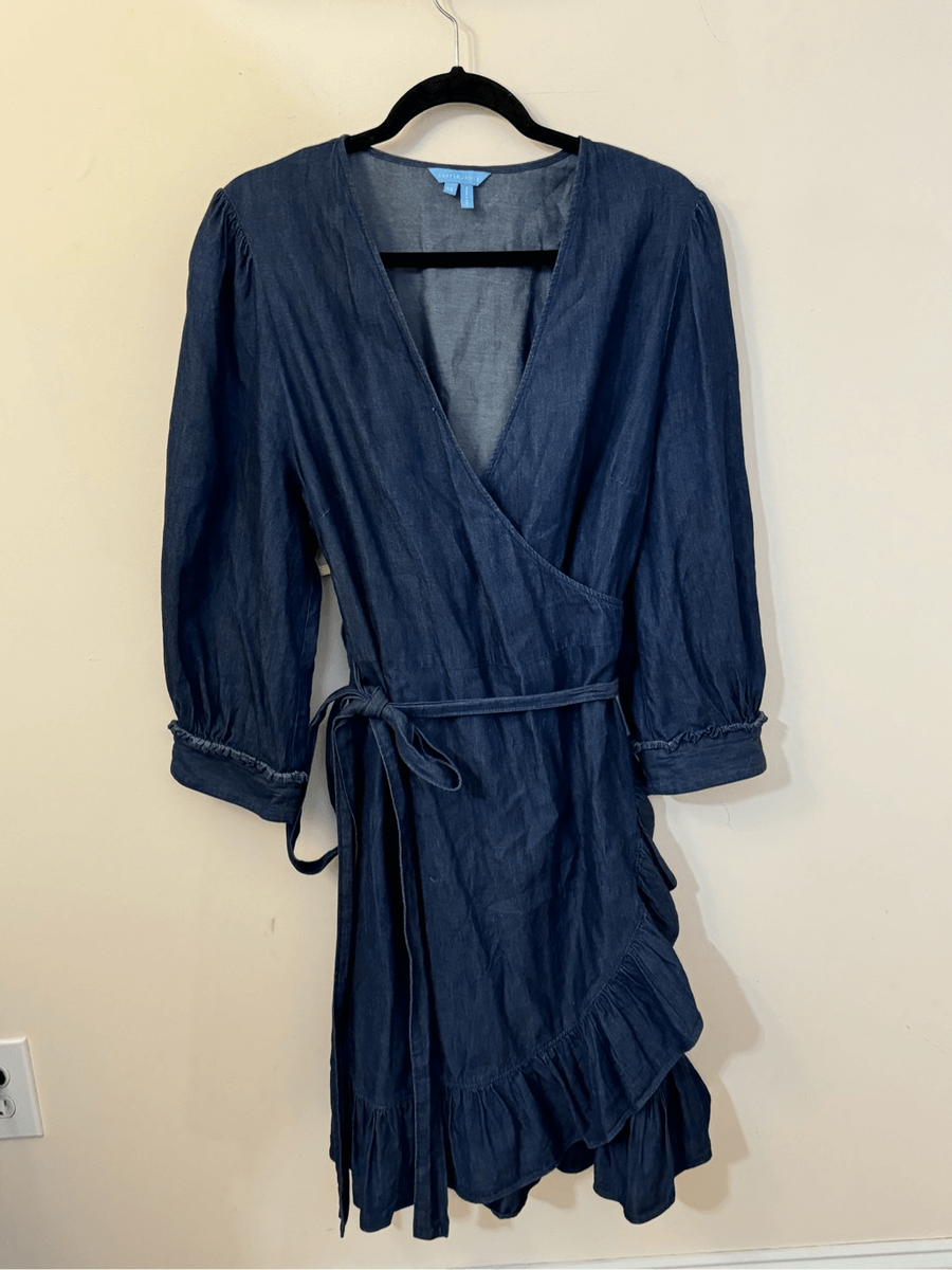 Draper James Reba Chambray Wrap Dress Dark Wash 18