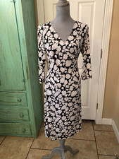 MAX AND CLEO, STRETCHY, 3/4'' SLEEVE, V-NECK, FAUX WRAP, DRESS, SMALL