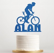 Cycling Cake Topper Decoration, Birthday Themed, Personalised Glitter Man Boy UK
