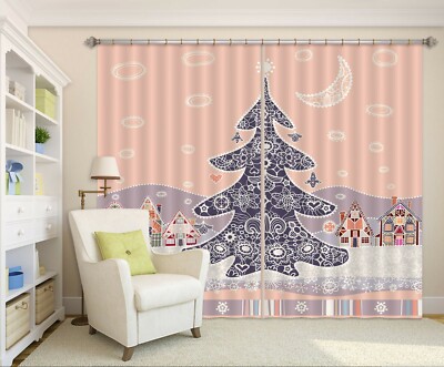 3D Pine Moon Herz M038 Christmas Foto Vorhang Drucken Stoff Fenster An