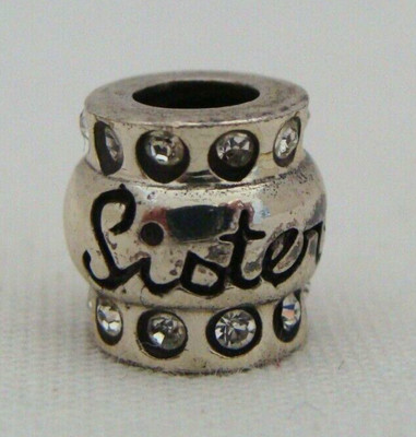 IBB Sterling Silver Sister Barrel Shaped Charm With Clear Rhinestones