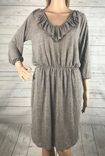 Paisley and Ivy Dress Large Heather Gray Ruffled Casual 3/4 Sleeve Jersey Blend