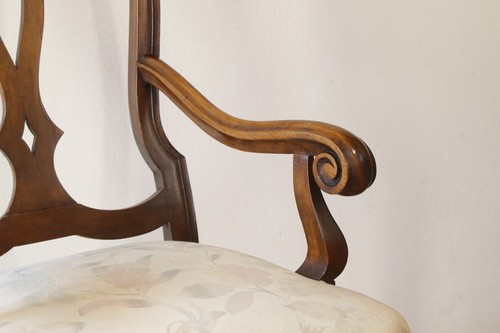Antique Armchair Style Baroque Venetian Beginning Xx Century 900 Wood Nut Padded - Picture 19 of 22