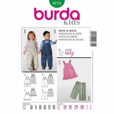 Burda Schnittmuster 9772 Super easy Baby Kombination Kleid, Hose Größe 68-98