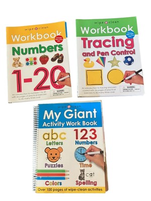 Wipe Clean Lot Of 3 Books, My Giant Activity Work Book, Tracing, And Numbers
