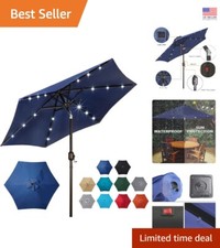 Effortless 7.5 ft Patio Umbrella with Solar LED Lights - Enhance Your Space