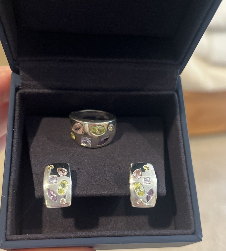 Multi Gemstone Sterling Silver Dome Shape Ring An… - image 6