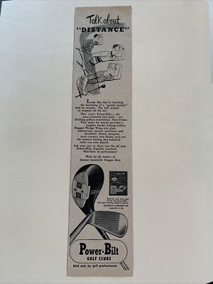 Power Bilt Golf Clubs  Talk About Distance  1953 Baseball SL 2X11 Ad