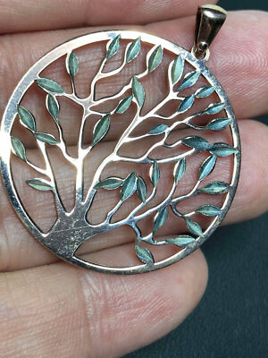 3083 ITALY Rose gold Vermeil 925 Etched tree of life circle pendant 2.6 grams