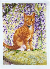 The Ginger Cat Tea Towel,  machine washable, cotton, hand drawn