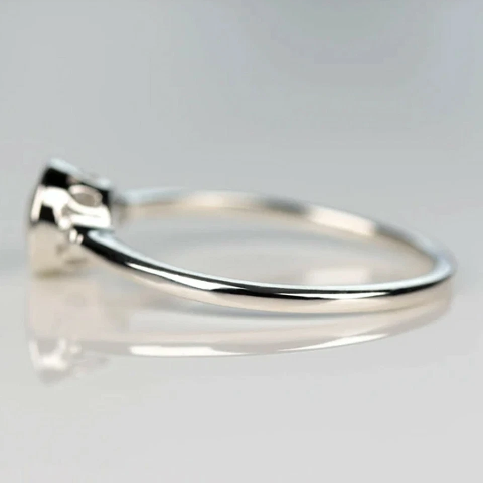 0.9 TCW Round Moissanite Three Stone Bezel Engagement Ring 14k White Gold Plated - Image 2 of 4