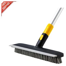 Efficient 2-in-1 Floor Scrub Brush with Stiff Bristles - Adjustable 55.9" Length