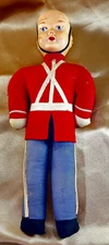 VTG British Royal Guard Toy Soldier Soft Body Doll 11" Hard Plastic Head, No Hat