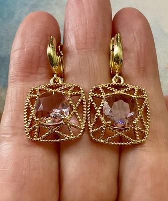 ART DECO SCHÖNER ROSA TOPAS, VERGOLDET, ANTIKE OHRRINGE