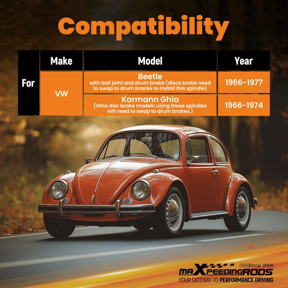 Husillos de caída de 2,5" para Volkswagen BUG 1966-1977 Karmann Ghia 1966-1974 Foto 3 de 4