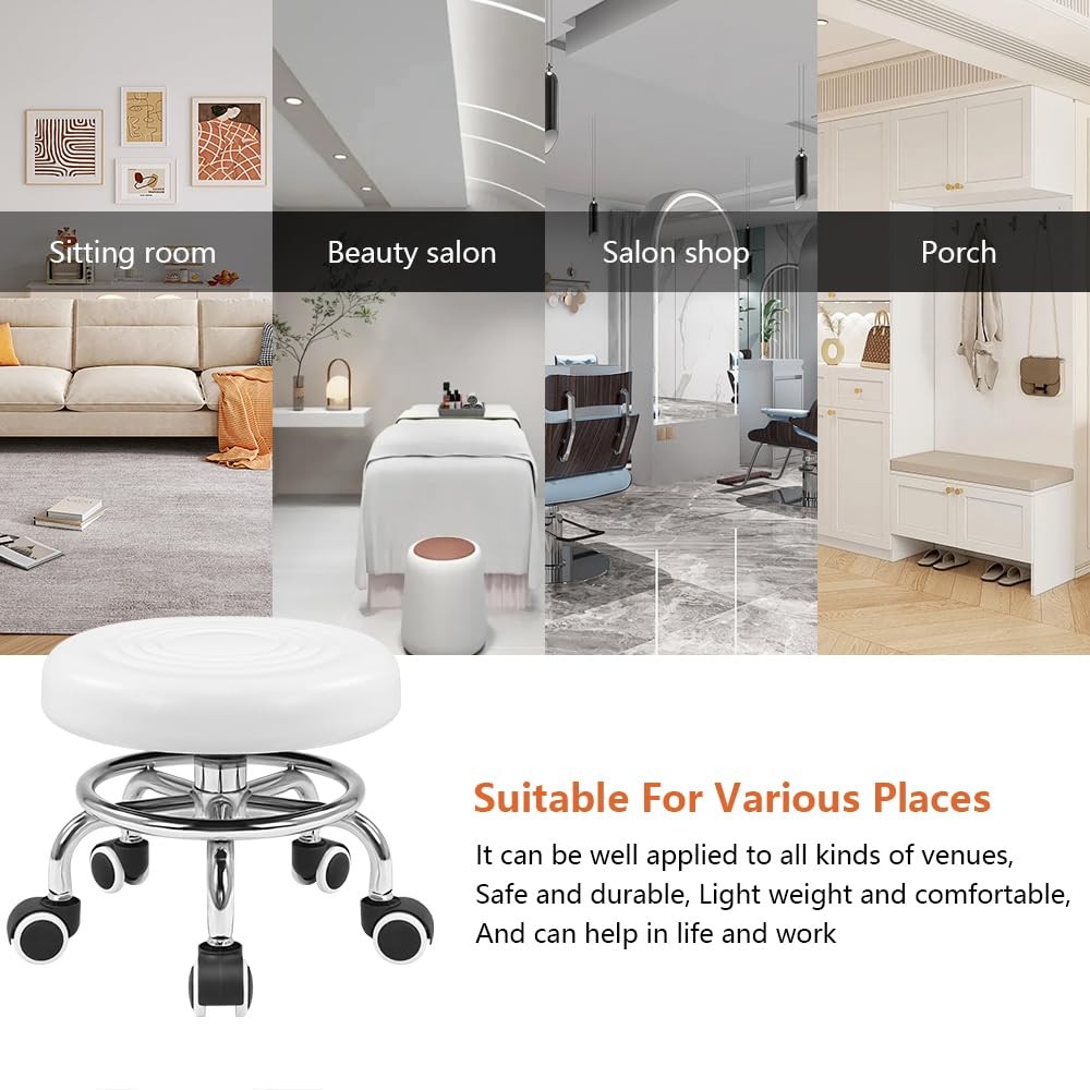 Black Roller Seat PU Leather Rolling Stools with Wheels Nail Stool for Home W...