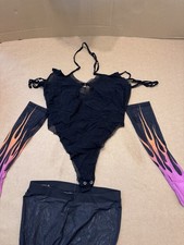 Badinka Mesh Flames Wide Leg Pants And Black Bodysuit Size XL