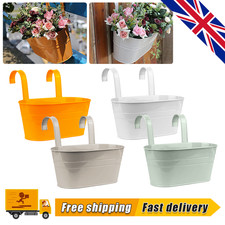 4x Oval Metal Plant Flower Pot Fence Balcony Garden Outdoor Hanging Planter Pots