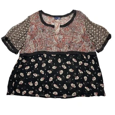 Vintage Venezia Top 18/20 Mixed Dark Sheer Floral Paisley Embroidered Trim Boho