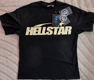 Hellstar Men's Black Logo Graphic Print Cotton Jersey Crew Neck T-Shirt M