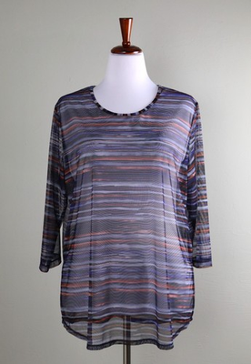 #ad #ad SYMPLI NWT $115 Sheer Mesh Stretch Go To Classic Elemental Striped Top Size 16 $63.99