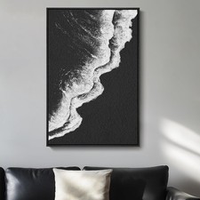 Framed Black and White Abstract Beach Canvas Wall Art, Modern Minimalist Art ...
