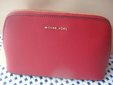 NEW MICHAEL KORS JET SET MEDIUM TRAVEL LEATHER RED DOME MAKEUP /TRAVEL CASE