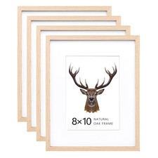 8x10 Frames Natural Oak Wood Frames with Acrylic Plexiglass, 4 Pack