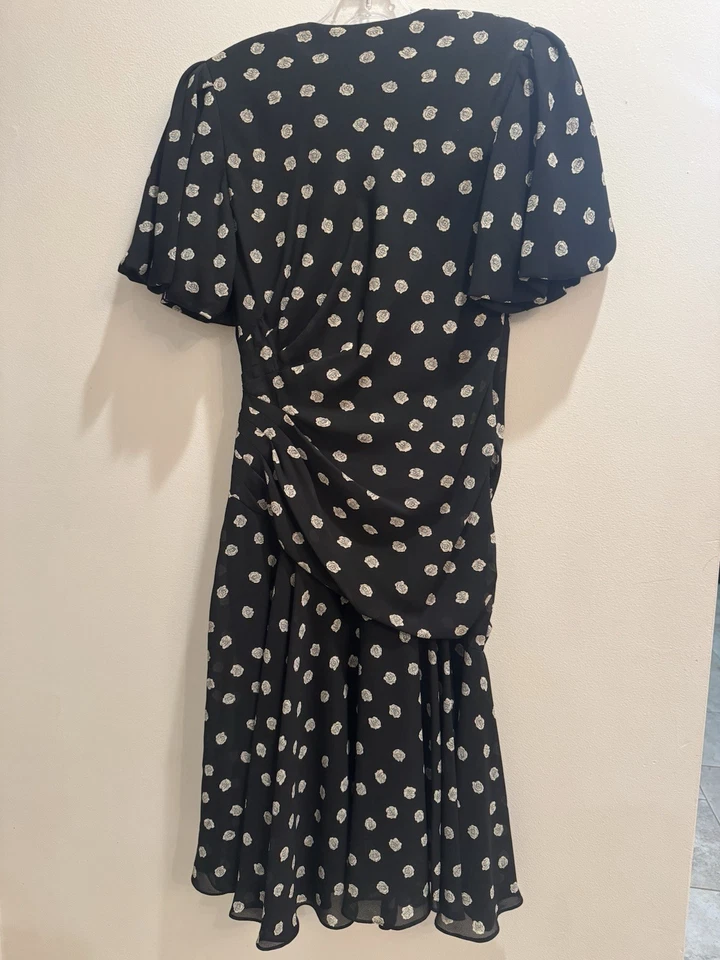 VTG 1980s Liz Roberts Secretary Dress Black+ White Floral Pattern Normcore  - Image 4 of 4