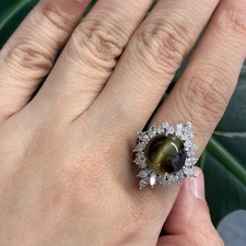 Pt900 Platinum Natural Chrysoberyl Cat's Eye8.43ct Diamond Ring Size 5