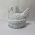 Vintage Milk Glass Hen Chicken Nest Figurine Candy Dish Easter New Open Box