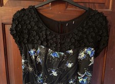 M&Co Black Floral Tie- Belt Knee Length Beaded Tea Dress UK Size 18