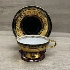 Rudolf Wachter RW Bavaria Gold Trim Black Tea Cup & Saucer Vintage #6771