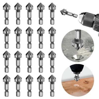 20pcs 6-Flute Countersink Chamfer Drill Bits Deburring for Wood Metal Plastic