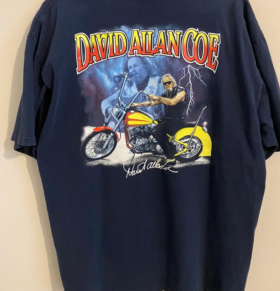Vintage David Allan Coe Lightning Biker Tee Shirt Black Unisex S-4XL