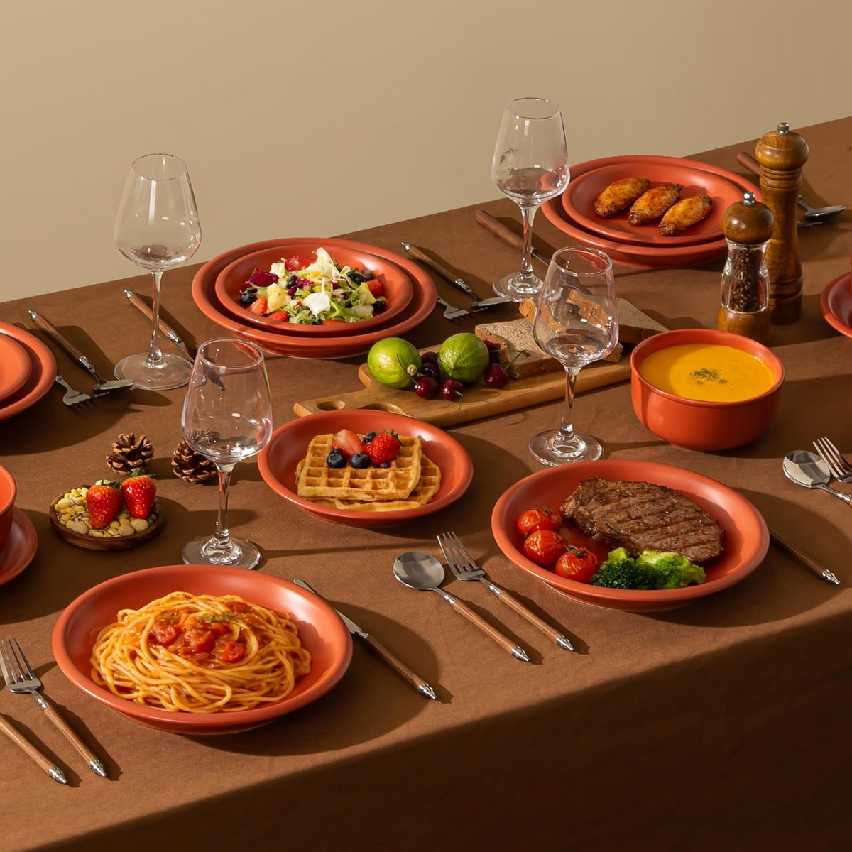 Rustic Terracotta Clay Dinnerware Set for 4, 12 Pieces, Microwave