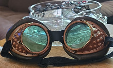 Steampunk Costume Goggles Brown/Copper Studded Green Tinted Lenses One Size
