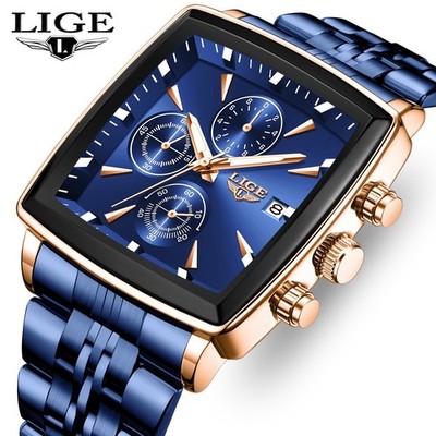 Men Watch Stainless Steel Quartz Date Chronograph Waterproof Business Wristwatch